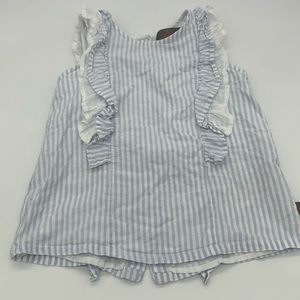 Striped Flutter Sleeve Blue & White Button Down Top size 6